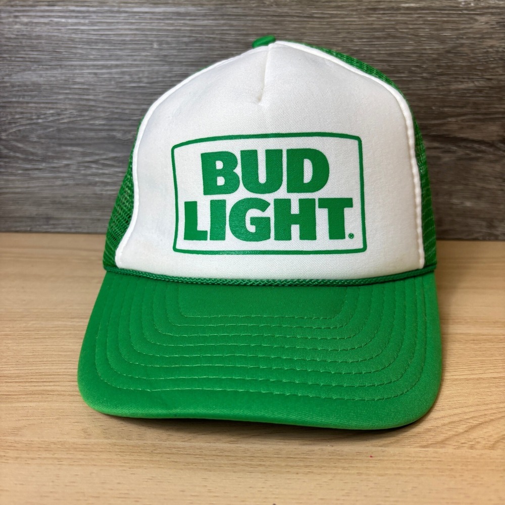 Bud Light Hat Cap Snapback‎ Green Trucker Beer Brewing Adjustable